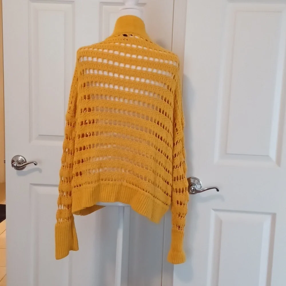 -- Yellow Open-Knit Women's Cardigan - Picture 5 of 8